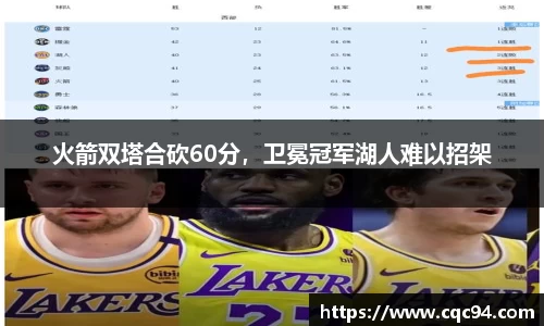 火箭双塔合砍60分，卫冕冠军湖人难以招架